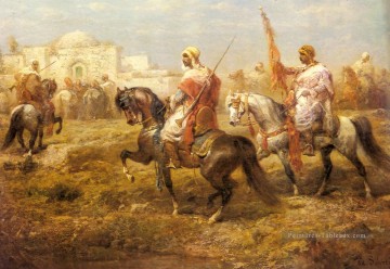 Cavalerie arabe s’approchant d’une oasis Arabe Adolf Schreyer Peinture à l'huile